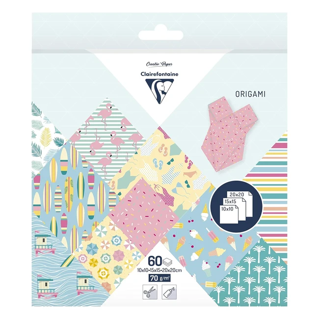 Clairefontaine 95363C - 60 feuilles origami 70gm - 3 formats 10x10cm 15x15cm 20x20cm - 10 motifs assortis - Loisirs créatifs adultes et enfants