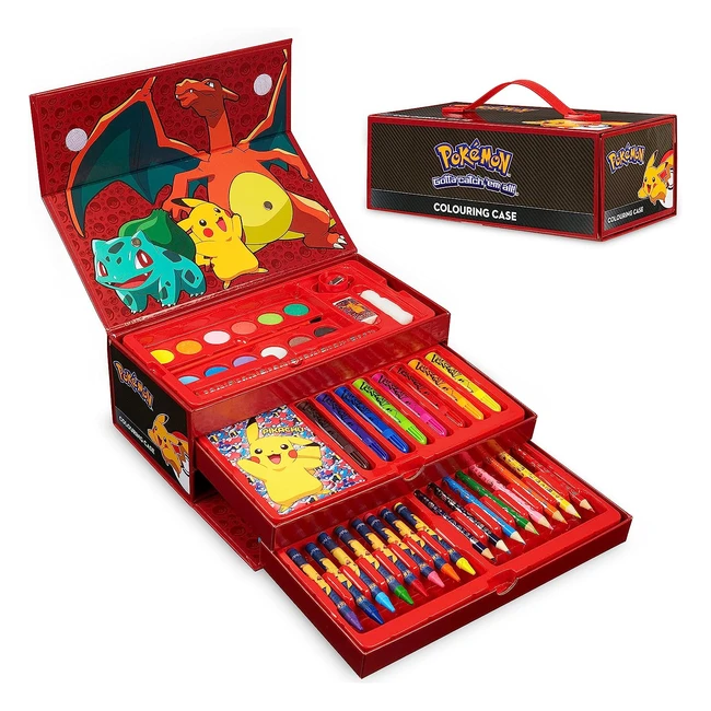 Valigetta Colori Pokemon Bambino 40pz Kit Disegno Pittura Pennarelli