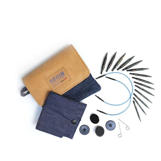 Juego de Agujas de Tejer Intercambiables KnitPro 7 Puntas Circulares Indigo 5 cm 2 Cables Nylon 27 y 30 cm 4 Puntas 2 Llaves 3354455 556 mm