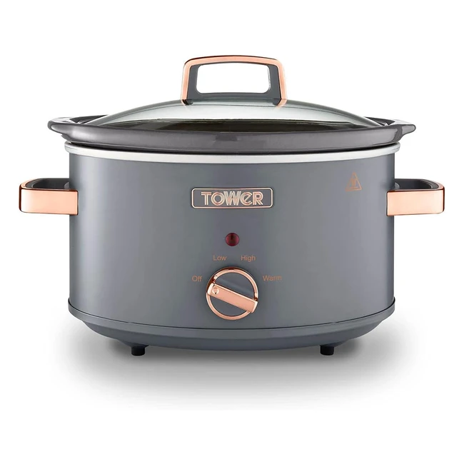 Tower T16042GRY Cavaletto 35L Slow Cooker 3 Heat Settings Cool Touch Handles 210