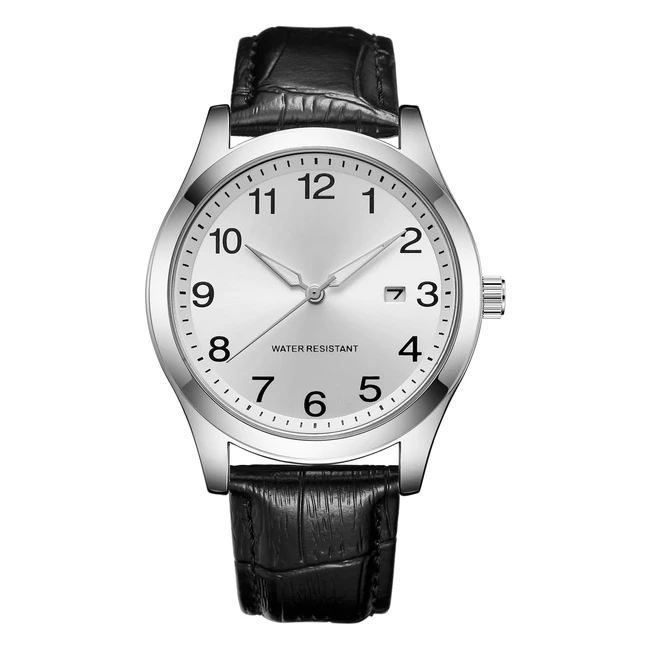 Montre Homme CIVO Bracelet Cuir Noir Étanche Calendrier Lumineux Quartz Classique