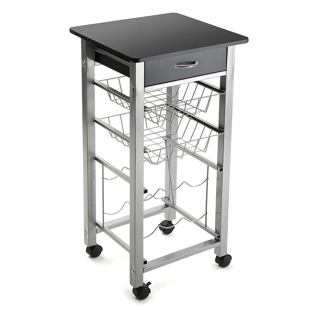 Carrello cucina Versa Leicester con ruote e cassetti 82x40x40 cm legno e metallo nero