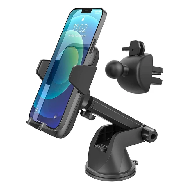 GVETCH Car Phone Holder 360 Rotation 4 in 1 Stable Cradle for Dashboard Windscreen Air Vent - Fits 4-7 inch Smartphones