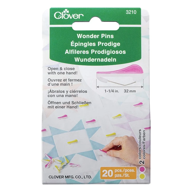 Alfileres de seguridad Clover Wonderpins 3210 - Fcil unin de capas de tela -