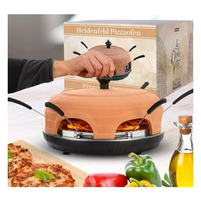 Heidenfeld Pizzaofen Pizzachef 1100W - Platz für 6 Personen - Elektrischer Ofen mit Tonhaube