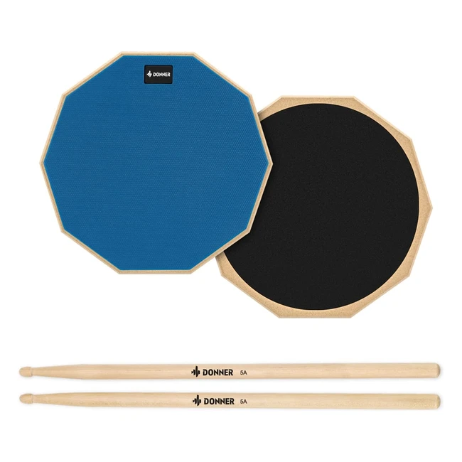 Donner Drum Practice Pad 8 inches Blue 2-Sided with Drum Sticks  Authentic Play