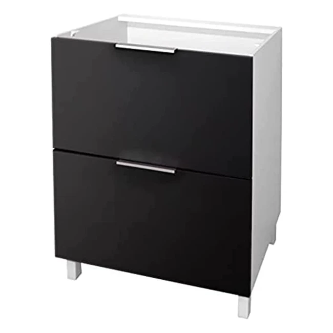 Meuble bas de cuisine Berlioz CT6BNM 2 tiroirs noir mat 60x52x83cm
