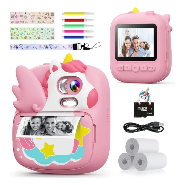 Camara Fotos Infantil Instantanea HD 1080p - Rosa - Camclid - Ref. 24 - Tarjeta SD 32GB