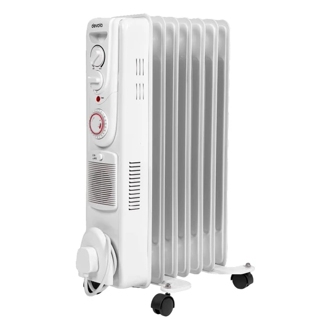 Devola 2000W 7 Fin Oil Filled Radiator - Energy Efficient Heater with Turbo Heating Option - DVSOR7F20W White