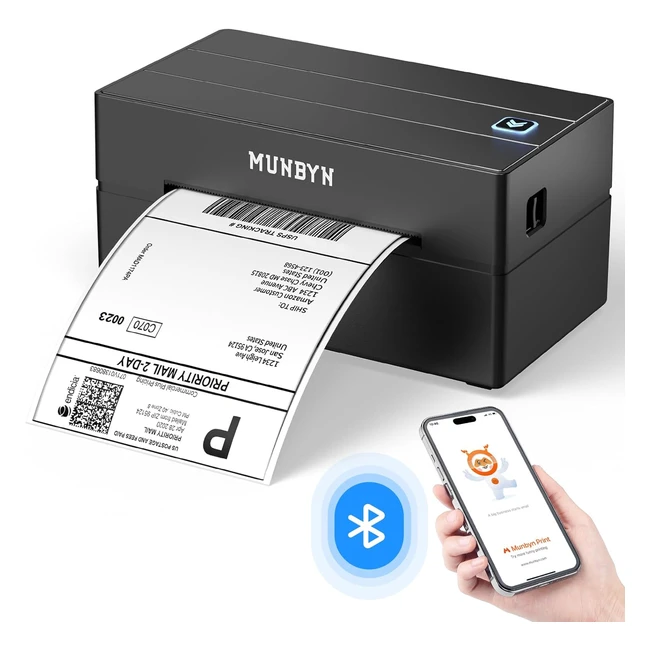 MUNBYN Shipping Label Printer Bluetooth Connection Thermal 4x6 Postage Printer Compatible with Etsy Shopify Amazon - EVRI 130B Black