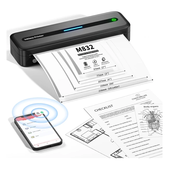 Stampante Termica Portatile Itari M832 - Nuovo Aggiornamento 304 dpi - A4 - Senz
