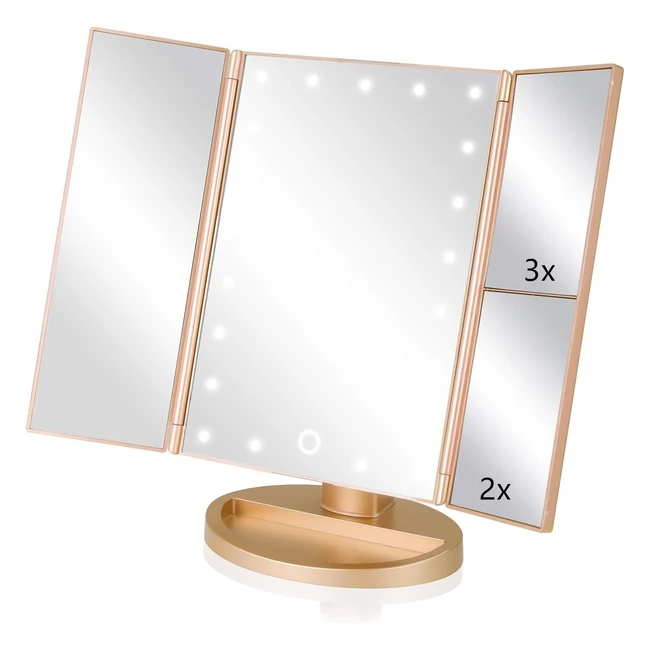 Specchio da tavolo con luce LED e ingrandimento 1x 2x 3x - Oro