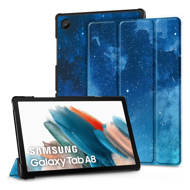 Cover Custodia Samsung Galaxy Tab A8 10.5 2021/2022 SMX200 SMX205 Ultra Sottile Pelle Stelle Blu