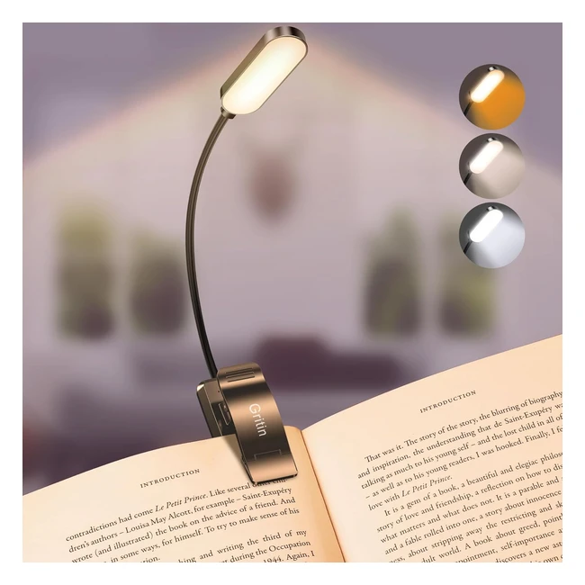 Gritin 16 LED Reading Light Book Lamp - Stepless Dimming Eye-Protecting Modes 