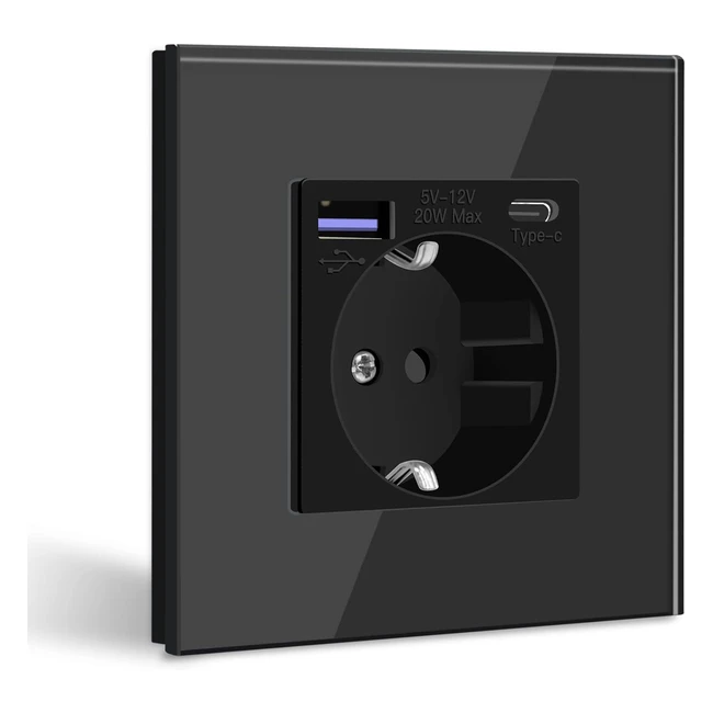 Bseed Enchufe de Pared con USB C 20W Negro Schuko Enchufe con Cargador Rpido U
