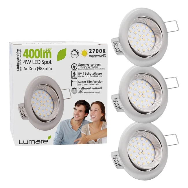 Spot encastrable LED Lumare 4W dimmable set de 3 400lm IP44 blanc chaud