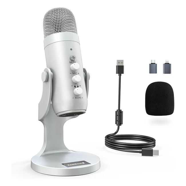 zealsound usb microphone k66 silver gaming mic for pc phone ps5 desktop condense