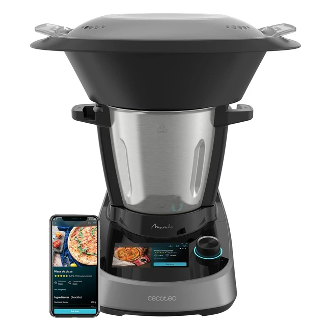 Cecotec Mambo Touch Multifunktionaler Küchenmaschine 1600 W 37 Funktionen 5 Zoll TFT Touchscreen mit integrierten Rezepten 3 Liter Kapazität App Edelstahlwaagen und Krug 04345 Schwarz