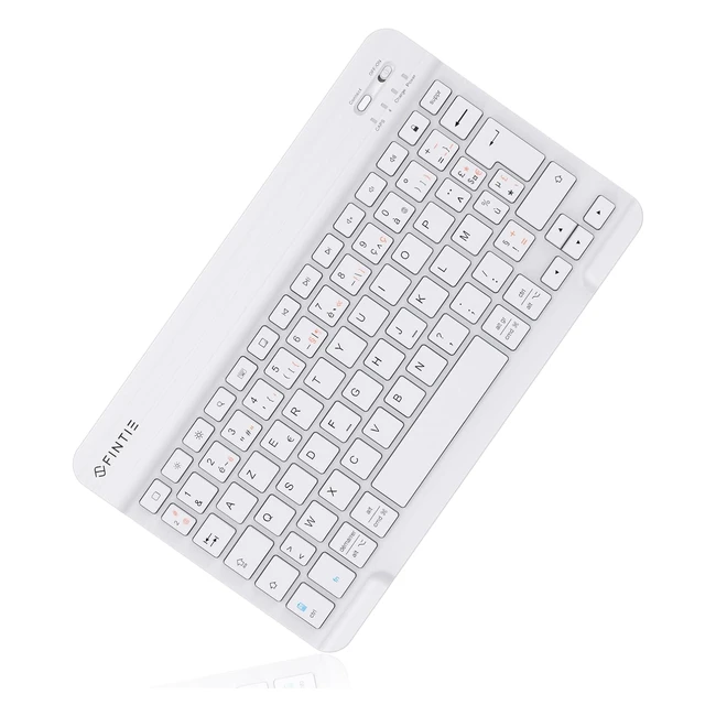 Clavier sans fil Bluetooth 10 pouces AZERTY Franais Fintie pour iPad Samsung Galaxy Xiaomi Huawei Blanc