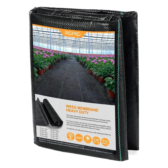 Iropro 1m x 10m Heavy Duty Weed Control Membrane - UV Resistant Fabric for Landscaping, Driveway, Artificial Grass - Black Woven Ground Cover