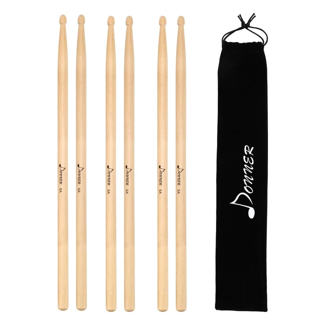 Donner Drum Sticks 5A Classic Maple Wood 3 Pair - Lightning Speed Play