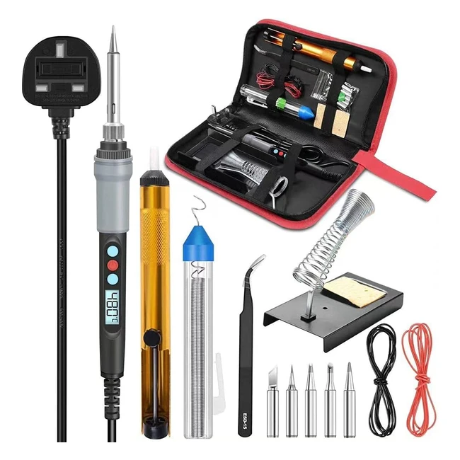 90W Soldering Iron Kit  LCD Display  Adjustable Temp  5 Tips  Desoldering Pu