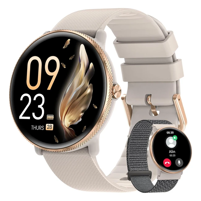 Montre Connectée Femme Akumaka 139 Amoled Smartwatch 120 Sport 247 Fréquence Cardiaque Suivi Règles Spo2 Sommeil IP68 Android iOS Gris Or