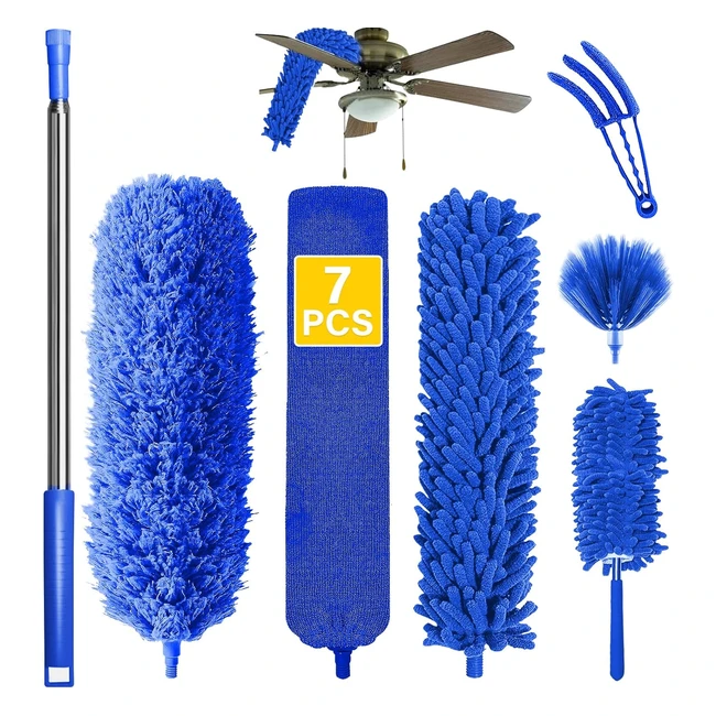 Plumeau télescopique tête de loup 7 pièces - Longueur 37256cm - Microfibre bleu