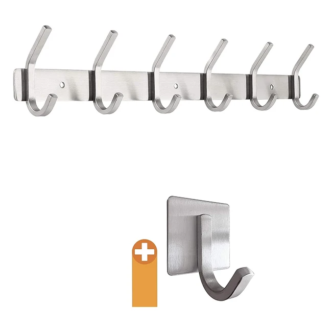 Appendiabiti SmartPeas a Parete Acciaio Inox 43x8x4cm Porta 30kg 6 Ganci