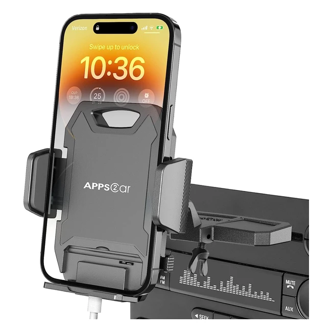 Apps2Car Car Phone Holder CD Slot Mount | Compatible with iPhone 14 12 11 Pro Max XR XS Max X 8 Plus SE 2020 Samsung 20 10 9 Sony | 360 Rotation | Sturdy Design