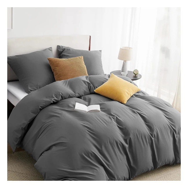 Bedsure Bettwäsche 240x220 3-teilig Anthrazit - Bettwäsche Grau - 1 Bettbezug 240x220 cm - 2 Kissenbezüge 80x80 cm - Kotex Bettwäschesets