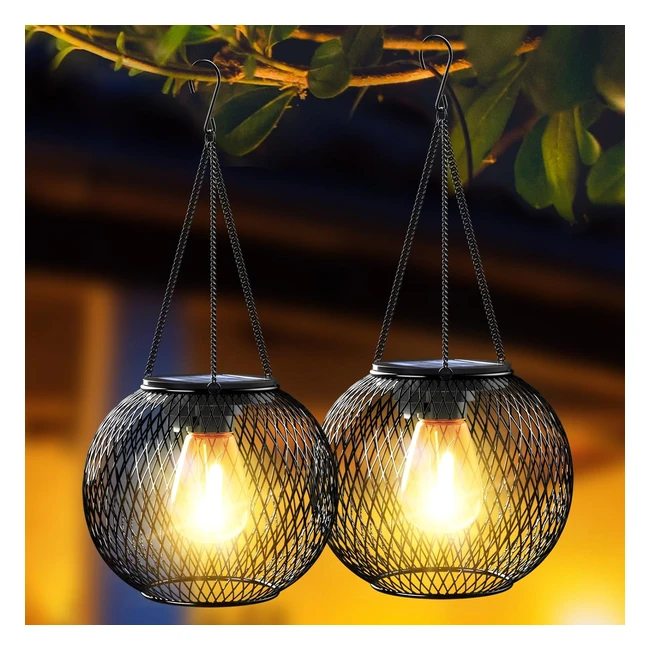 Farolillos Solares Exterior Ortiny 2 Piezas - Lámparas Vintage IP65 Impermeables