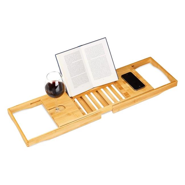 Bandeja Bañera Ajustable Relaxdays 175x70x22 cm Bambú - Soporte Libros y Copas