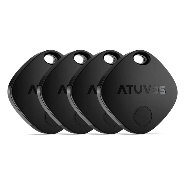 Atuvos Tracker Bluetooth Item Finder - Apple Find My iOS - Replaceable Battery - IP67 Waterproof - 4 Pack Black