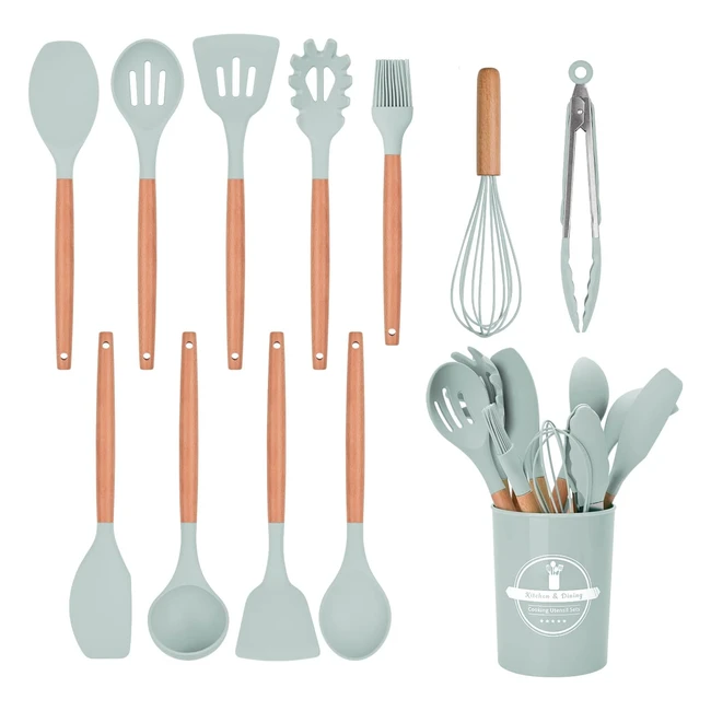 Fiousy Kitchen Utensil Set 12 Pcs Silicone Cooking Utensils Set - Heat Resistant Nonstick Cookware - Dishwasher Safe - Best Kitchen Tools