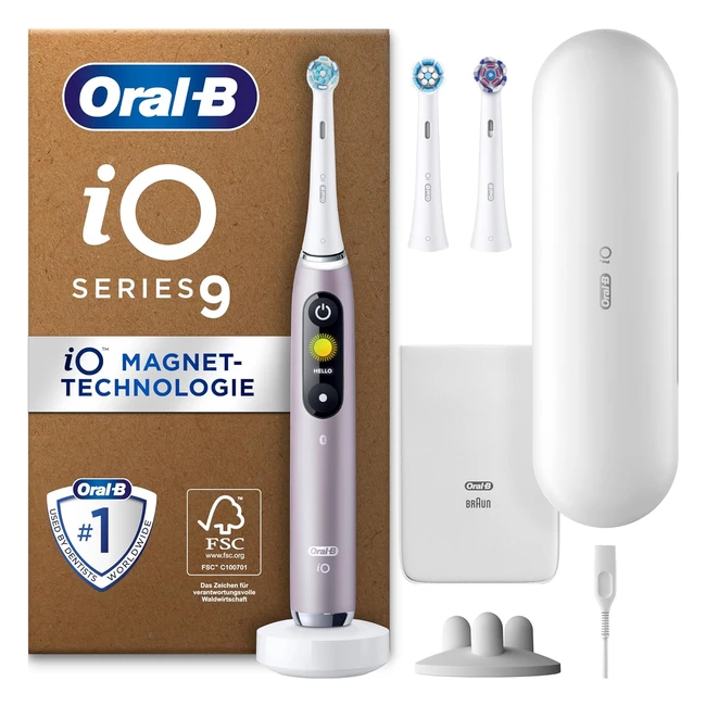 OralB io Series 9+ Elektrische Zahnbürste 3 Aufsteckbürsten Ladereiseetui 7 Putzmodi Recycelbare Verpackung