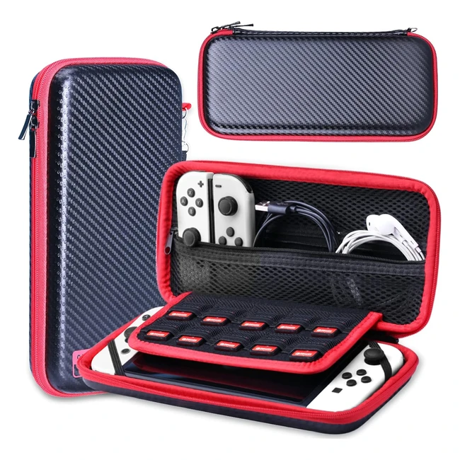 Heystop Tui pour Nintendo Switch - Sac de transport avec plus d'espace - Housse de protection pour accessoires - Noir/Rouge