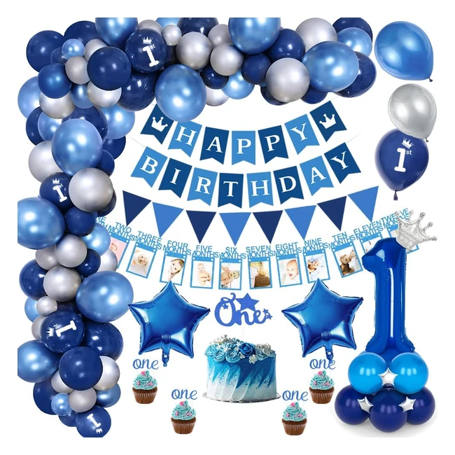 Decoraciones Cumpleaos Nio - Fiesta 1er Ao - Banner Mes Beb - Globos Azu