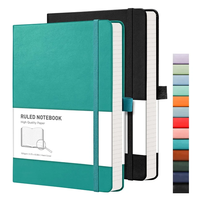 Rettacy Notepad A5 Lined 2 Pack Leather Journal 376 Pages Hardcover Notebook
