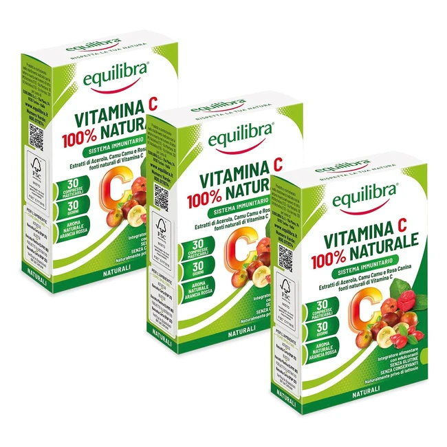 Equilibra Integratore Vitamina C Naturale 100% - Riduce Stanchezza e Affaticamento - Arancia Rossa - 3 Pezzi da 30 Compresse