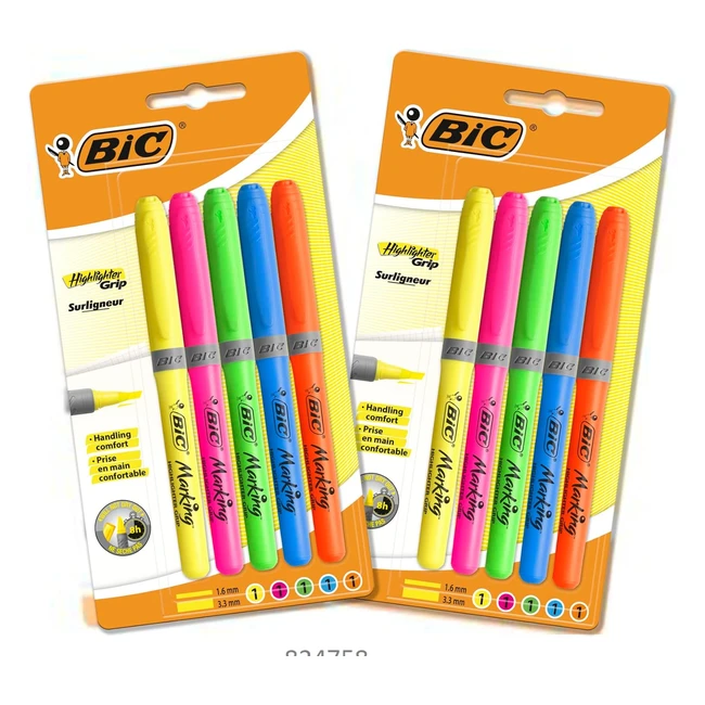 BIC 511032 Highlighter Grip Pens - Modular Chiselled Nib - Waterbased Ink - Asso