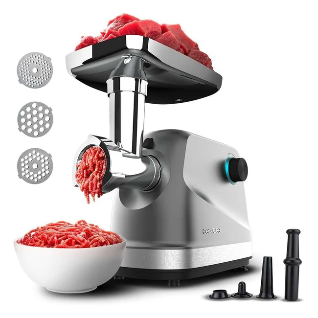 Cecotec Fleischwolf Crusher 1400 - 1360 W Leistung - Schneidet, hackt und zerkleinert - 3 Schneidscheiben - 1 Edelstahlklinge