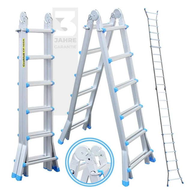 Craftfull Aluminium Teleskopleiter und Klappleiter CF105A - 4 Größen verfügbar