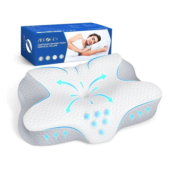 Zibroges Cervical Memory Foam Neck Pillow - Ergonomic Support - Removable Cover
