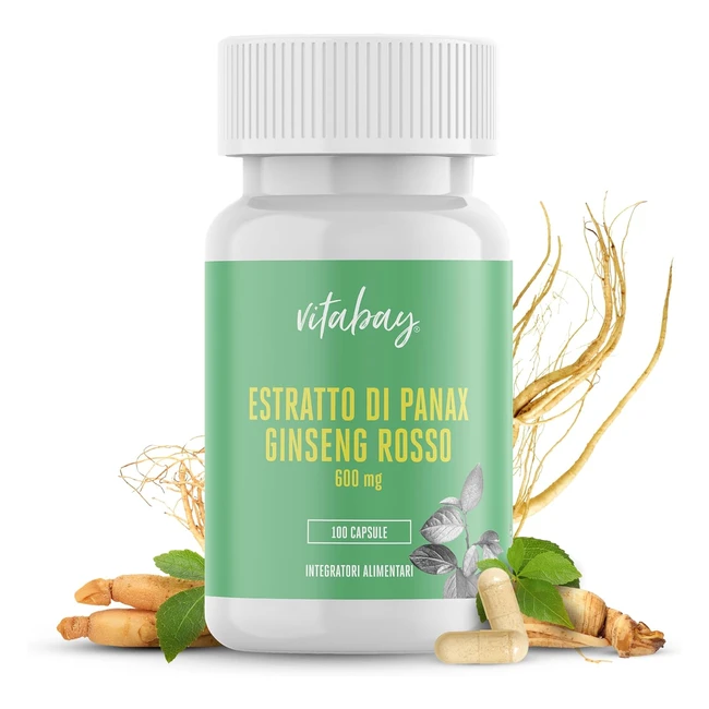Vitabay Panax Ginseng 600mg - Integratore 100 Capsule - Estratto Puro - Rosso Coreano - Ref: 1234
