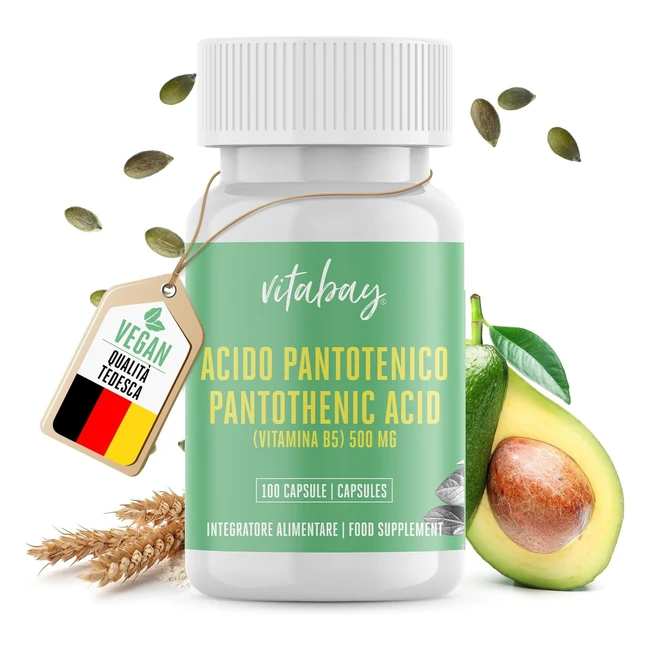 Vitabay Acido Pantotenico 500mg Vitamina B5 Ad Alto Dosaggio - Resistente al Suc