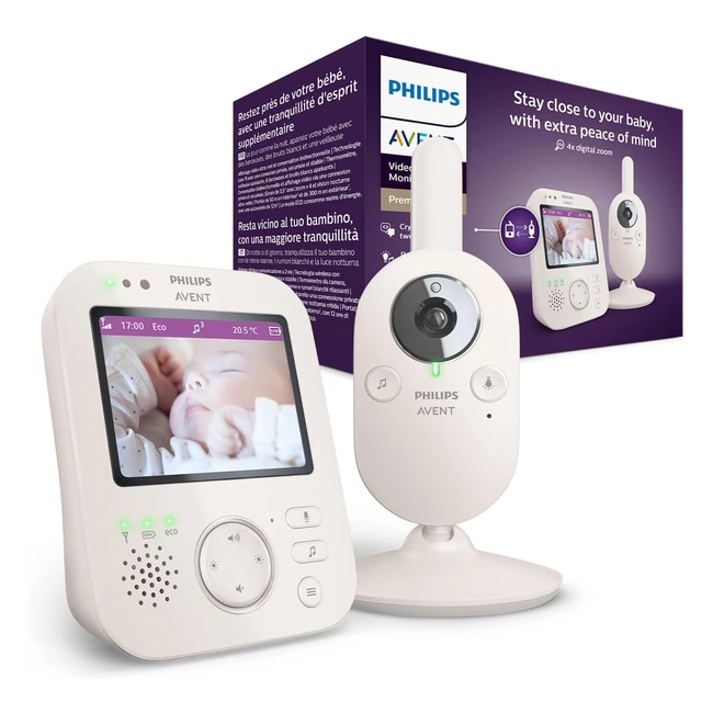 Philips Avent Baby Monitor Video Premium SCD89126 - Display 35 Zoom x4 - Bianc