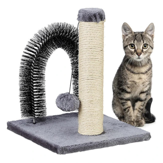 Arche pour chat Relaxdays 2 en 1 avec griffoir et arbre en sisal - Soin du pelage et jeu - 37x30x30 Gris