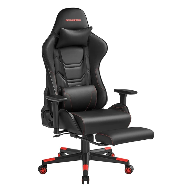 Fauteuil Gaming Songmics RCG070B01 Noir et Rouge - Ergonomique, Pivotant, Dossier Inclinable, Accoudoirs 3D, Repose-pieds, Support Lombaire