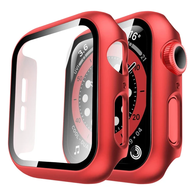 Tauri 2 Pcs Protection Ecran Coque Apple Watch 44mm Serie 6 5 4 SE HD Transparent 9H Verre Trempe PC Rouge